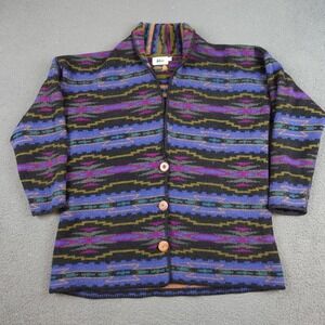 Vintage REI Sweater Womens Medium Multicolor Wool Aztec Cardigan Button 90s